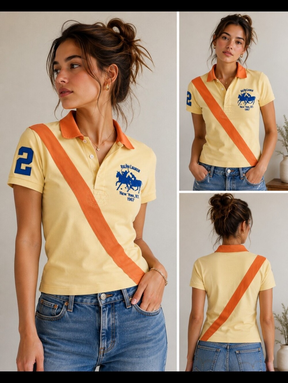 Vintage Y2K Ralph Lauren Skinny Polo XL 1967 Rugby Orange YellowStunning vintage